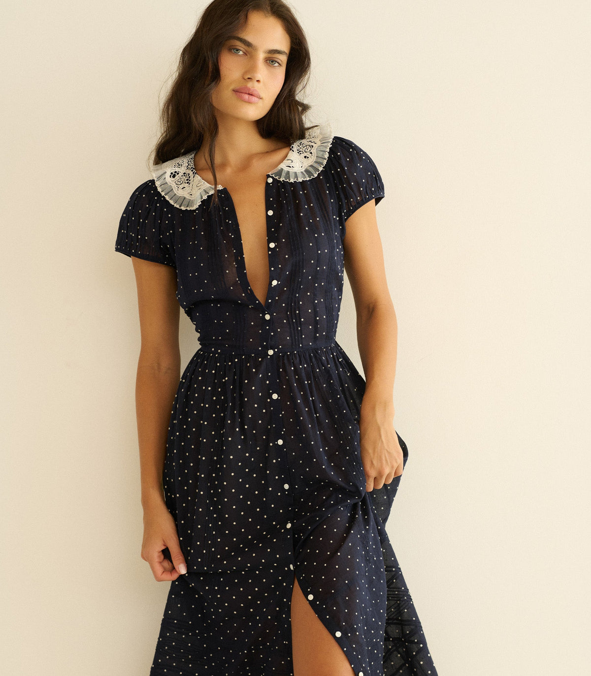 AMÉRIE DRESS -- NAVY FLOCK DOT