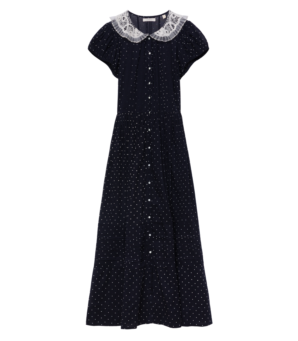 AMÉRIE DRESS -- NAVY FLOCK DOT