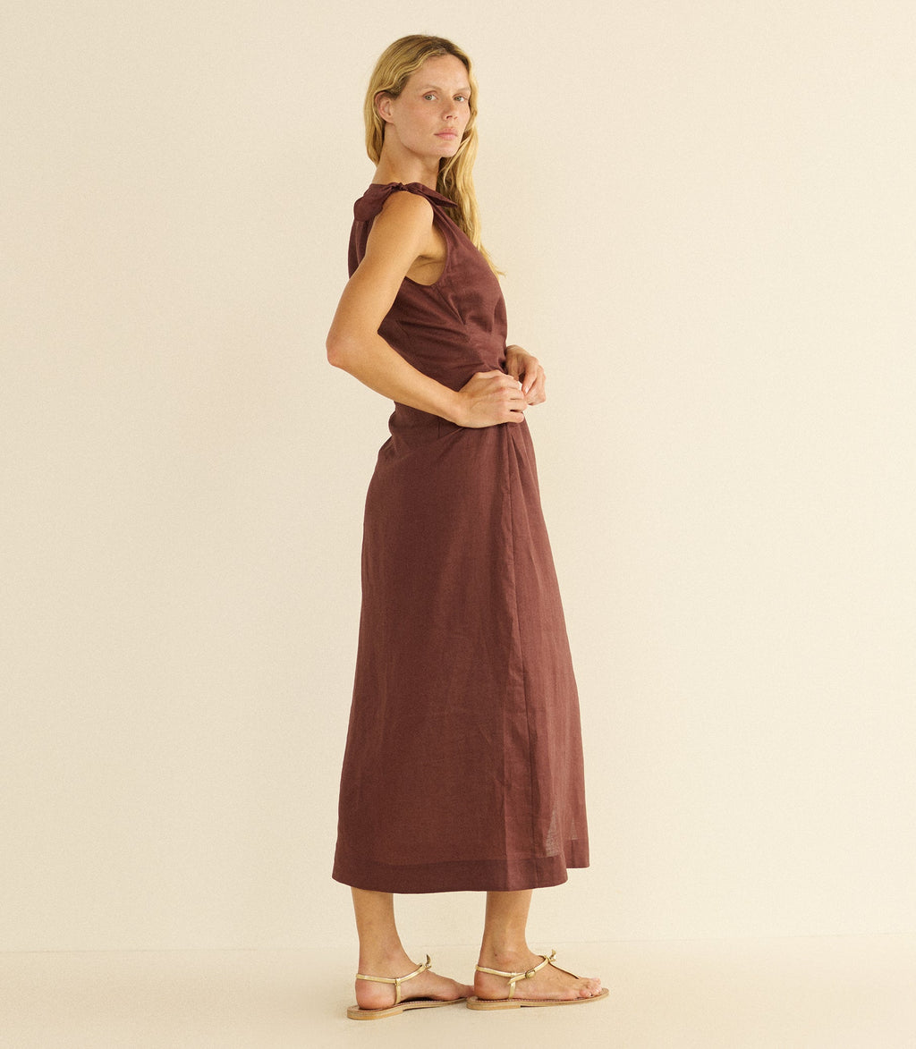 AMORETTE RAMIE DRESS -- ANTIQUE MAHOGANY