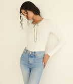 LIDIE TEE -- SALT WITH CLOUD BLUE RIBBON
