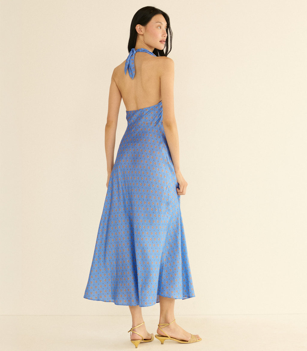 NOEMIE DRESS -- PERIWINKLE CADIZ FOULARD