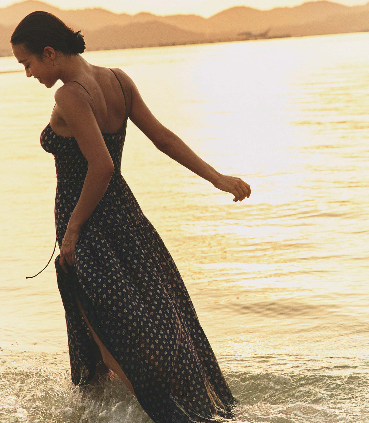 SAFIA DRESS -- NAVY CADIZ FOULARD