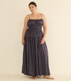 SAFIA DRESS -- NAVY CADIZ FOULARD