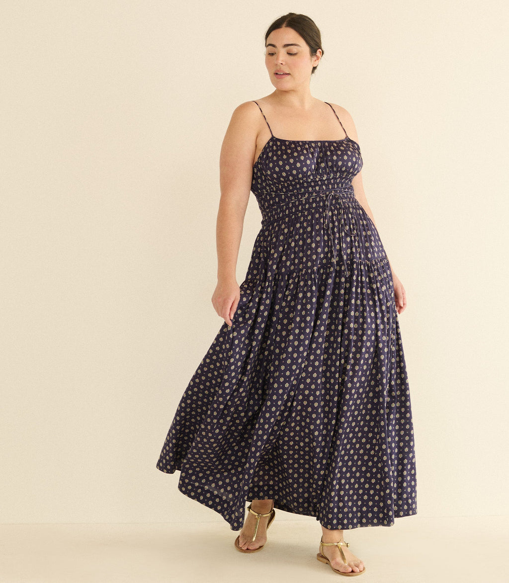 SAFIA DRESS -- NAVY CADIZ FOULARD