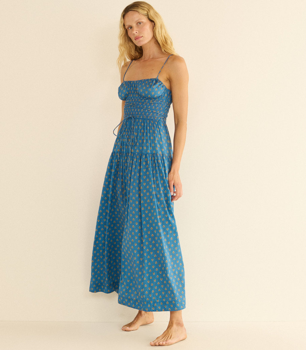 SAFIA DRESS -- SANTORINI BLUE CADIZ FOULARD