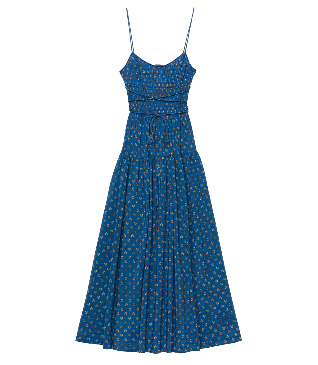 SAFIA DRESS -- SANTORINI BLUE CADIZ FOULARD