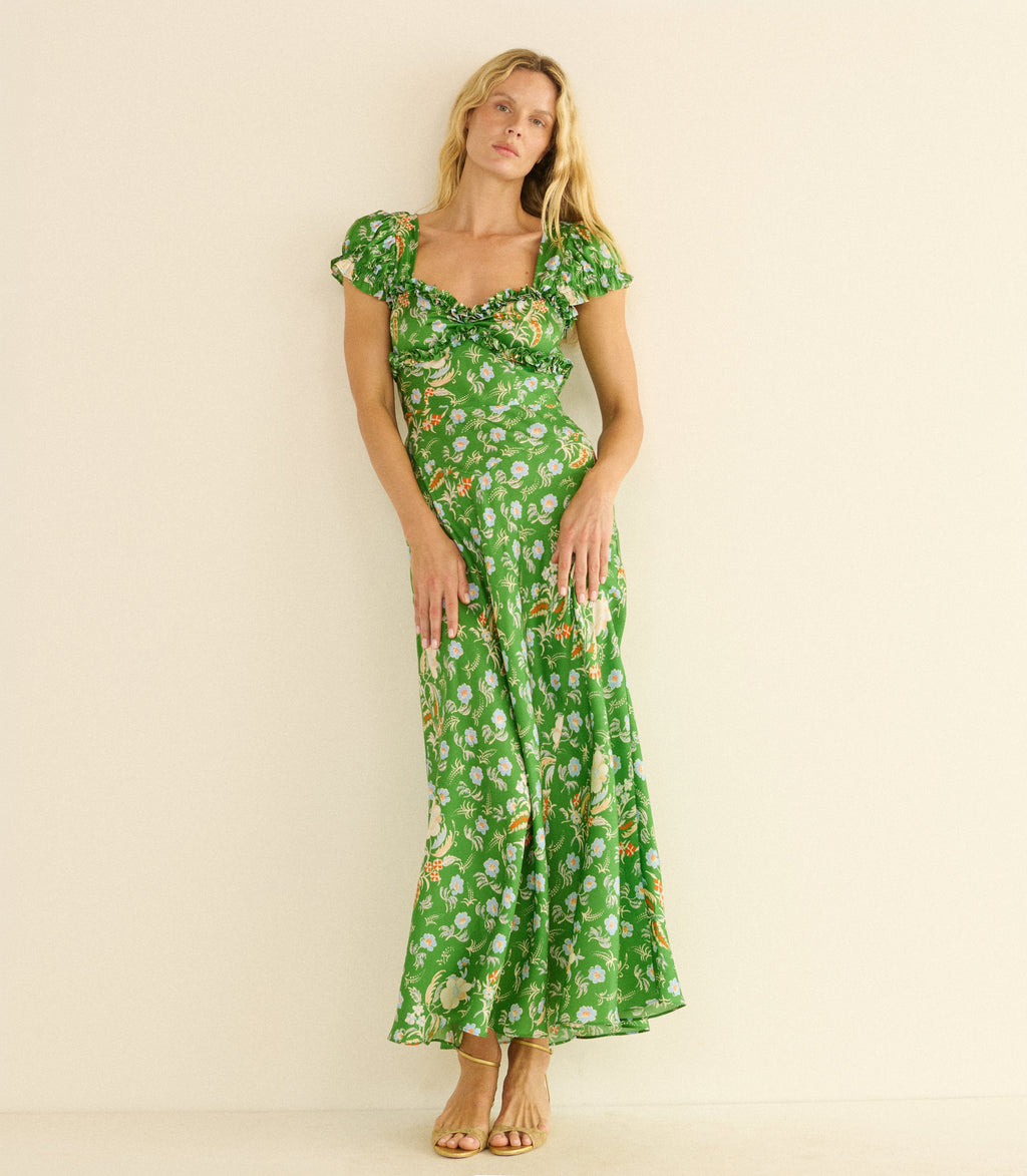 VALERINE DRESS -- EMERALD HOLLYHOCK HILLS